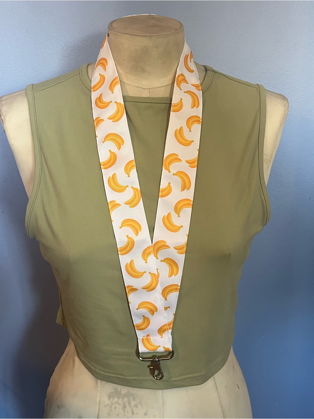 Banana Print Lanyard Necklace - White and Yellow